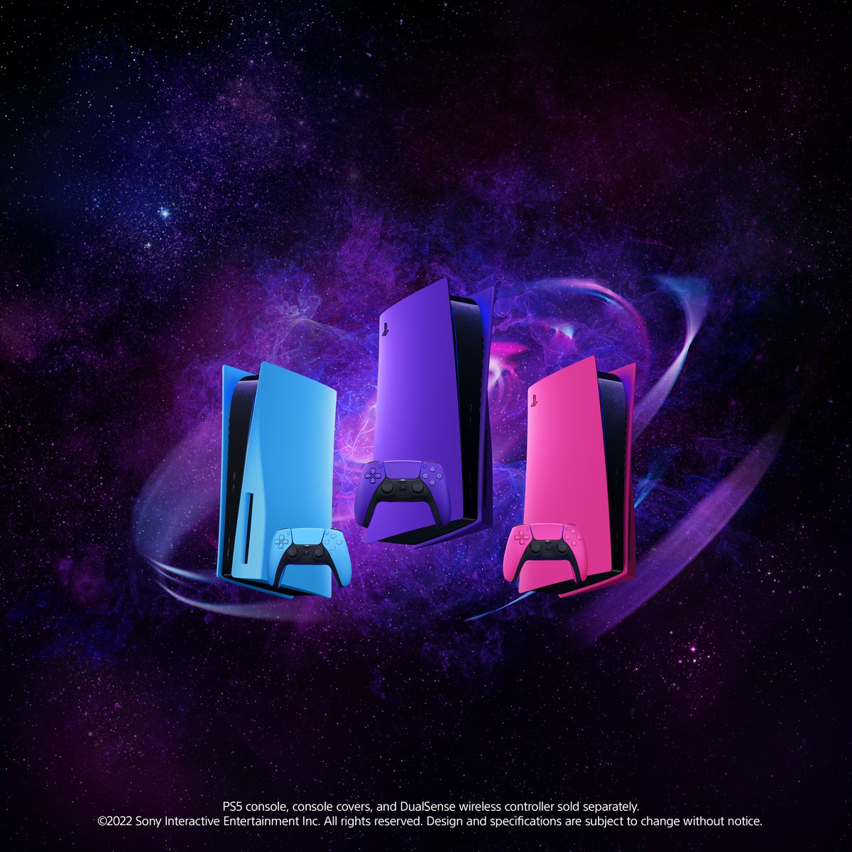 PlayStation's tweet photo. The new PS5 Console Covers in Starlight Blue, Galactic Purple, and Nova Pink are available in select regions starting today: https://t.co/76G3oOtTSG https://t.co/SIEfGquLHO