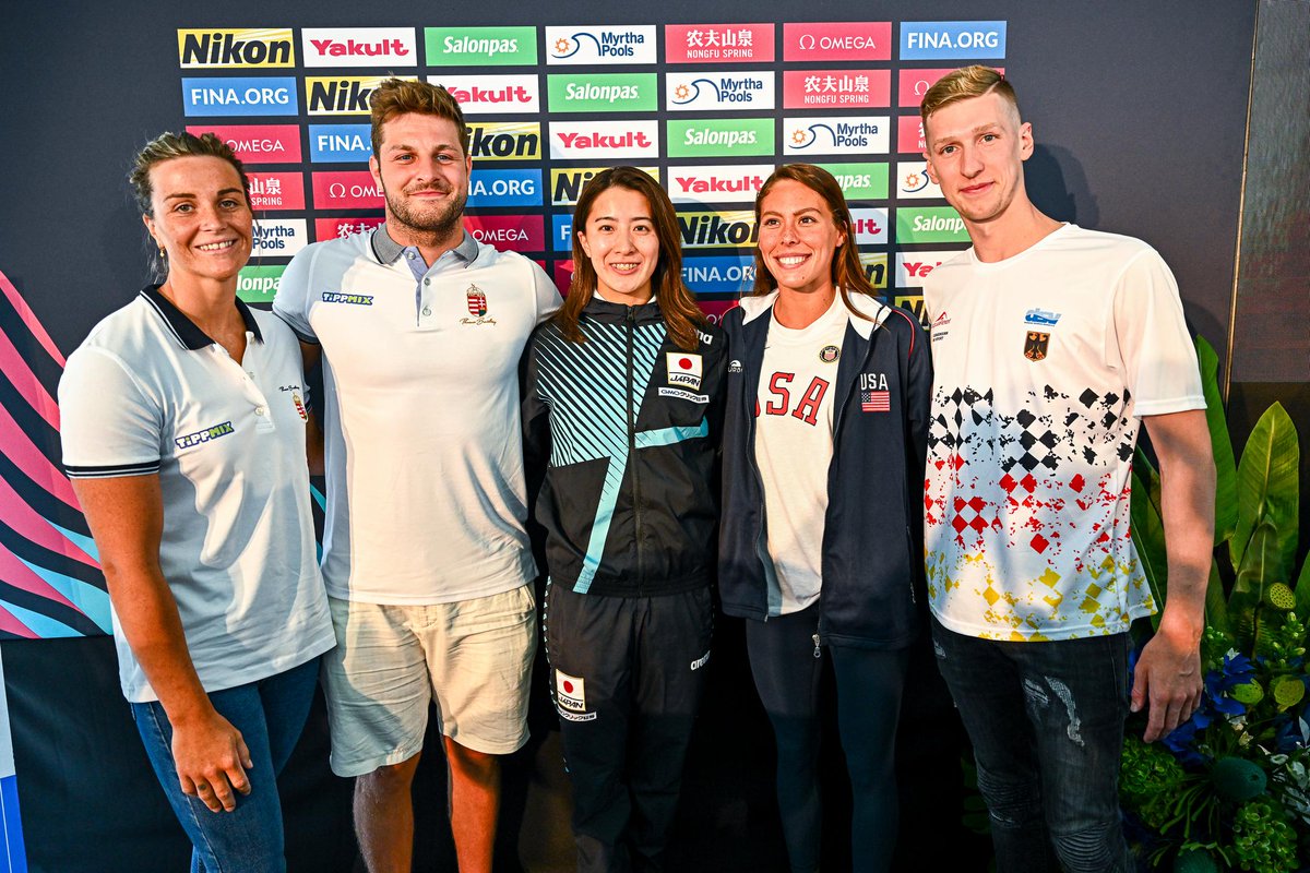 WorldAquatics's tweet photo. It's all set! 
With the opening press conference, the 19th FINA World Championships are underway!

🇭🇺 #FINABudapest2022 https://t.co/xozZiM6yIQ