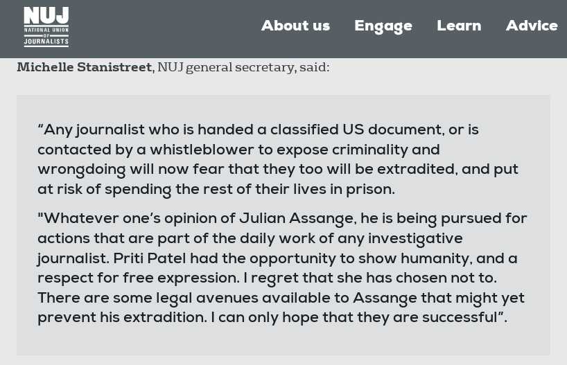 wikileaks's tweet photo. UK National Union of Journalists: "The CIA reportedly plotted to kidnap and assassinate Julian Assange - we demand his release" https://t.co/kBbNysktQN https://t.co/Pb2A9xwzrf