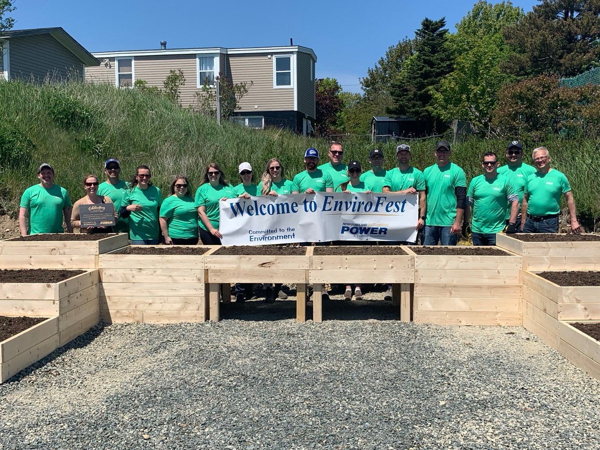 NFPower's tweet photo. Today, we celebrated the environment at our 3rd #EnviroFest event at the Torbay Common Community Garden. Our employees constructed sensory garden beds and planted berry bushes to support a sustainable food source in the community. @torbaynl https://t.co/8wEqpfVxbE