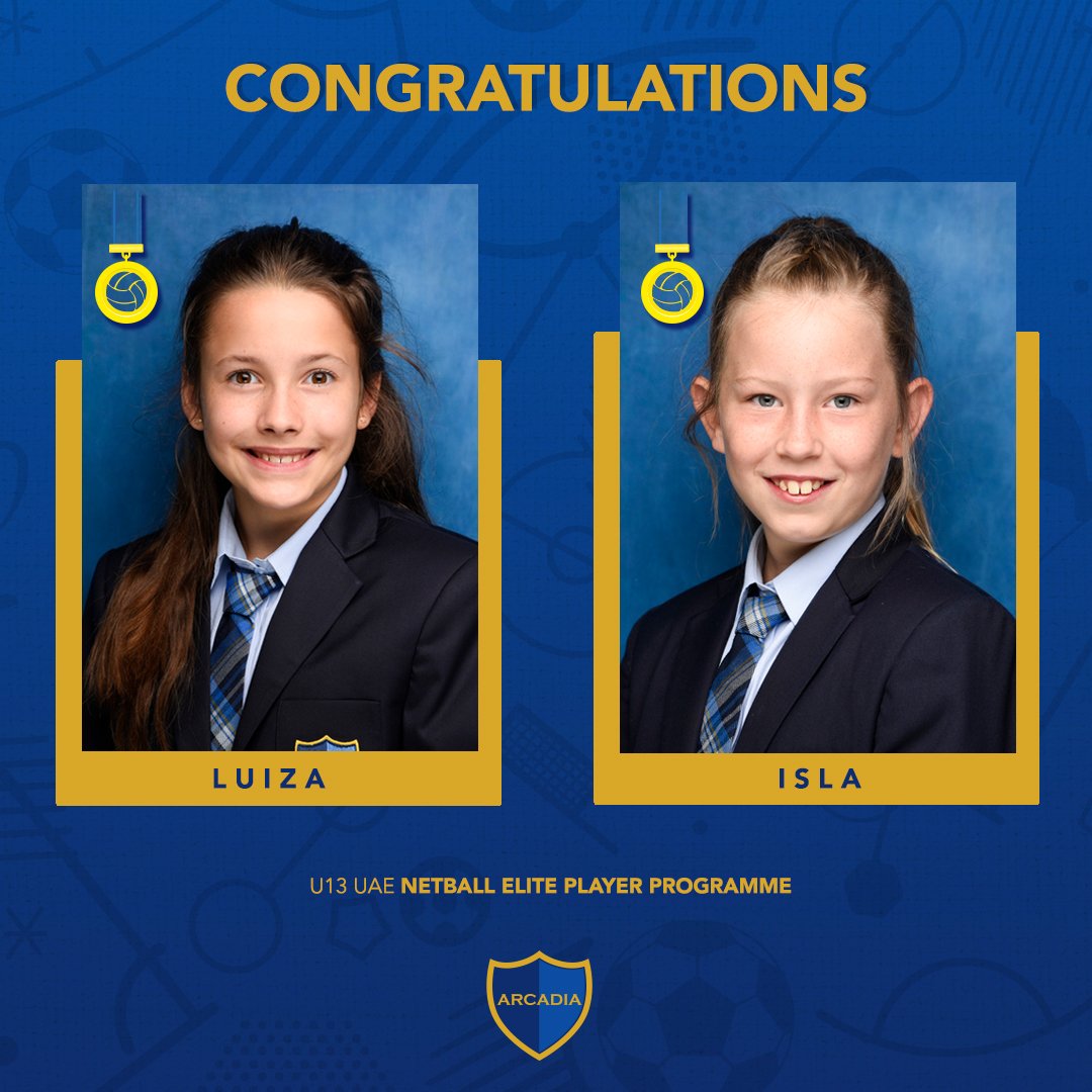 ArcadiaSch's tweet photo. Congratulations to our amazing athletes, Isla and Luiza in Year 5, for being selected to be part of the U13 UAE Netball Elite Player Programme!

#NurtureLifelongLearning #ArcadiaFamily #FutureReady #ArcadiaSchool #School #Education #Dubai #Netball #Sports #TogetherAgainDubai https://t.co/BFnZGr62qd