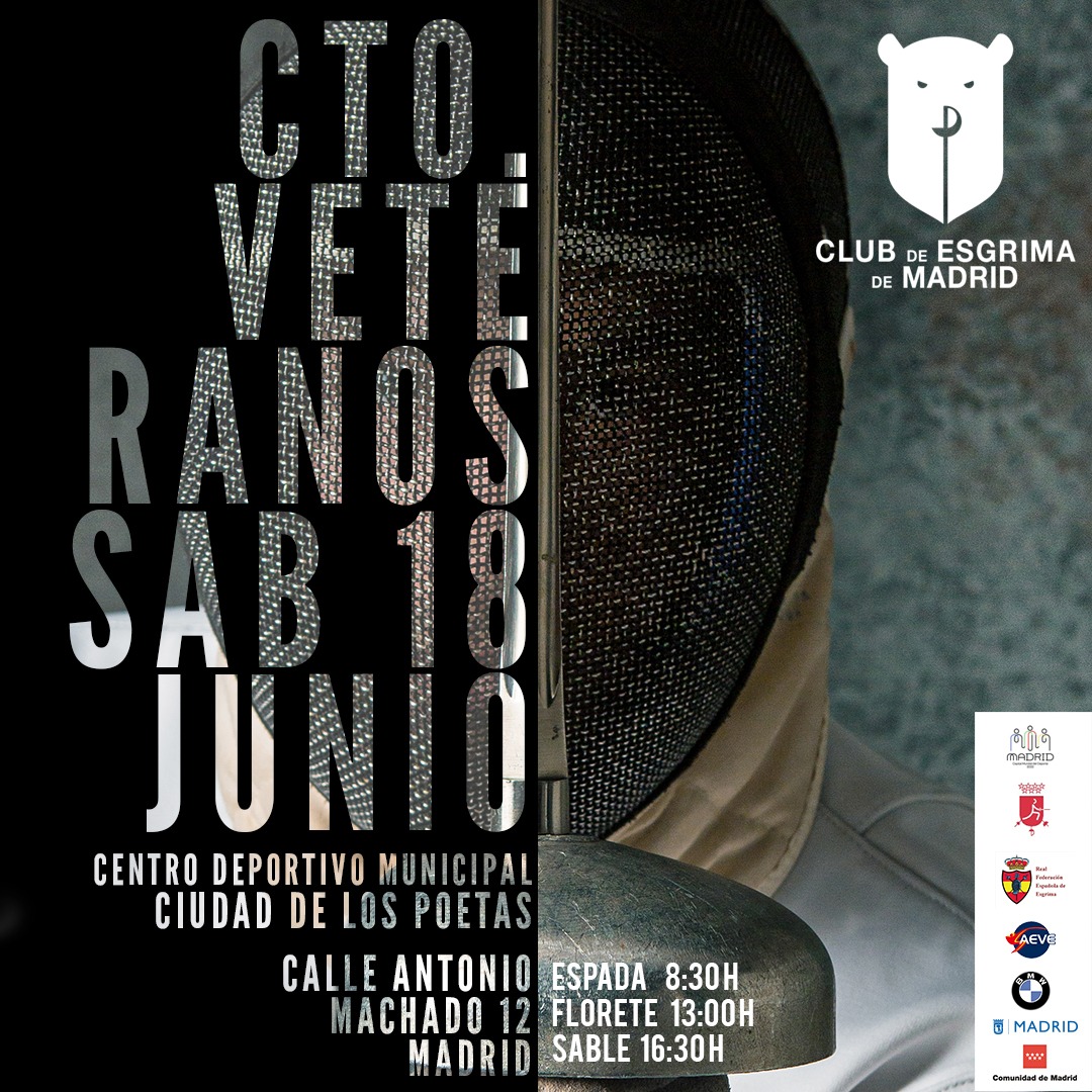 Os recordamos que este sábado 18 de junio celebramos el Campeonato de España de Veteranos en el Centro Deportivo Municipal "Ciudad de los Poetas". Por fin está permitido el acceso al público, por lo que si queréis disfrutar de esgrima de la buena, no os lo deberíais perder