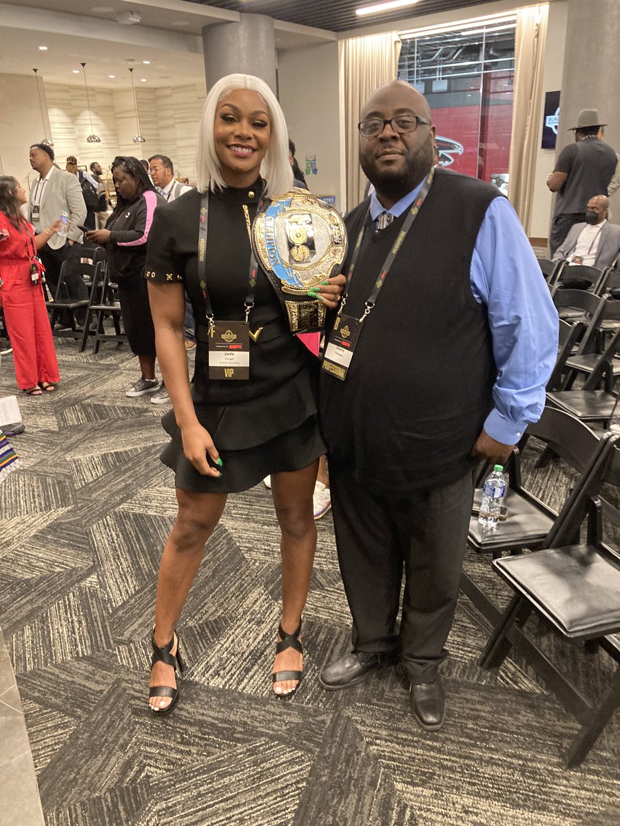 Had a chance to meet and speak w/ the electric <a href="/Jade_Cargill/">Jade Cargill</a> and her dynamic husband <a href="/DatDudeBP/">Brandon Phillips</a> at the <a href="/BlackSportsBiz/">Black Sports Business Symposium</a> today. When I tell you that’s she’s is so much more than just the <a href="/AEW/">All Elite Wrestling</a> TBS champion but she’s a outstanding human with a big heart #morethanawrestler #allelite