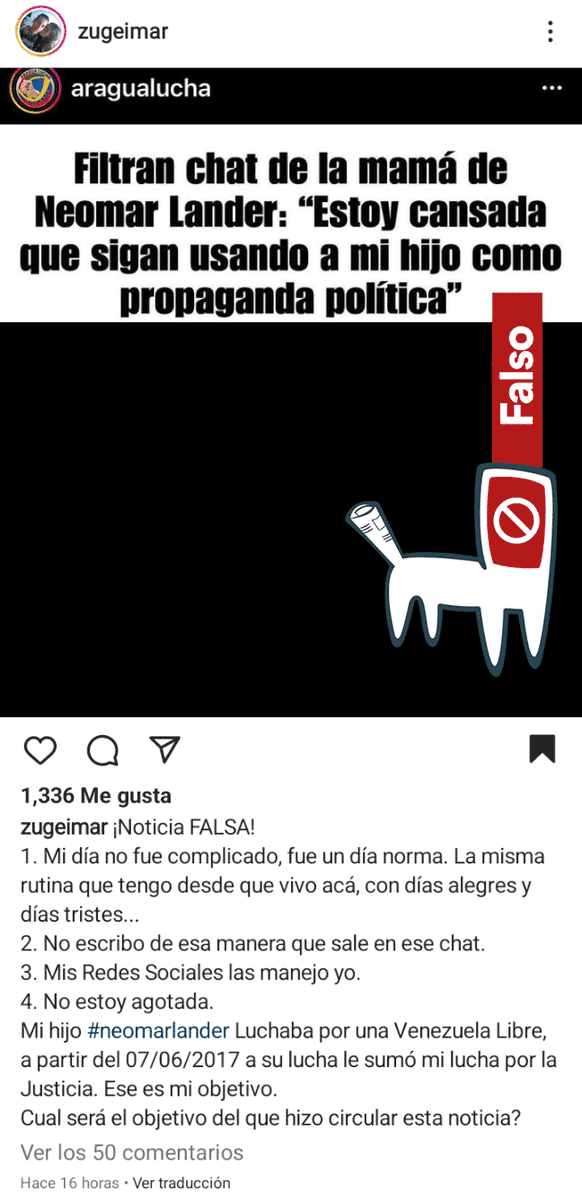 cazamosfakenews's tweet image. Zugeimar Armas desmintió en su cuenta esta conversación falsificada de WhatsApp, y se preguntó: "¿cuál será el objetivo del que hizo circular esta noticia?"

#Confirmamos: el bulo fue FABRICADO y AMPLIFICADO por #LaFábrica, red de falsos noticieros en Instagram ya identificada /2