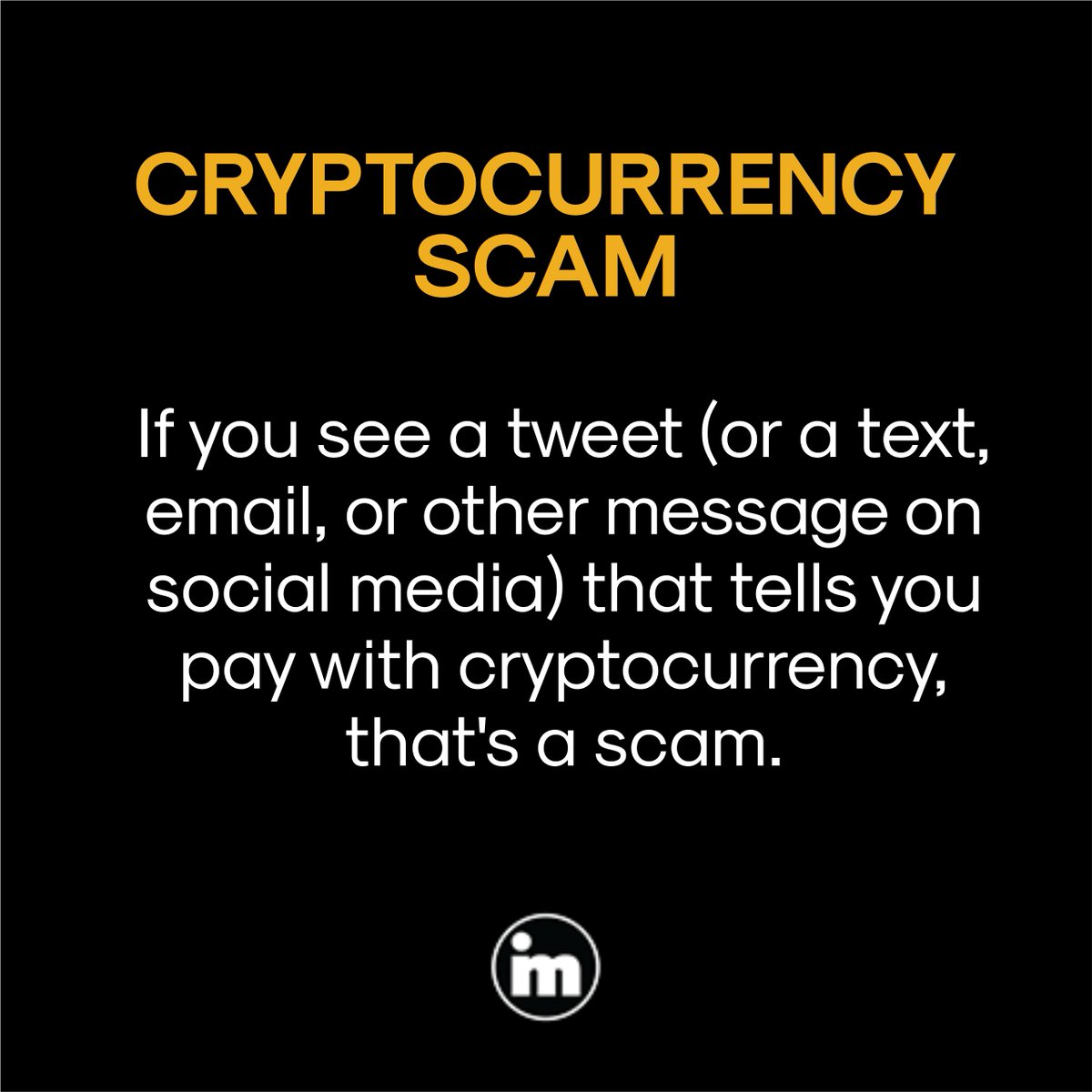 imc_token's tweet photo. Scammers are always finding new ways to steal your money using cryptocurrency.
-----
๐ https://t.co/jpRQt83VX8
.
#imctoken #globalimclife #digitalfinance #digitalfinanceecosystem #cryptomarketing #crypto #realutilitycrypto #imc #convenience https://t.co/fm0T6kPgEy