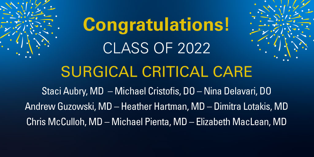 UMichSurgery's tweet image. Congratulations to our graduating surgical critical care fellows!