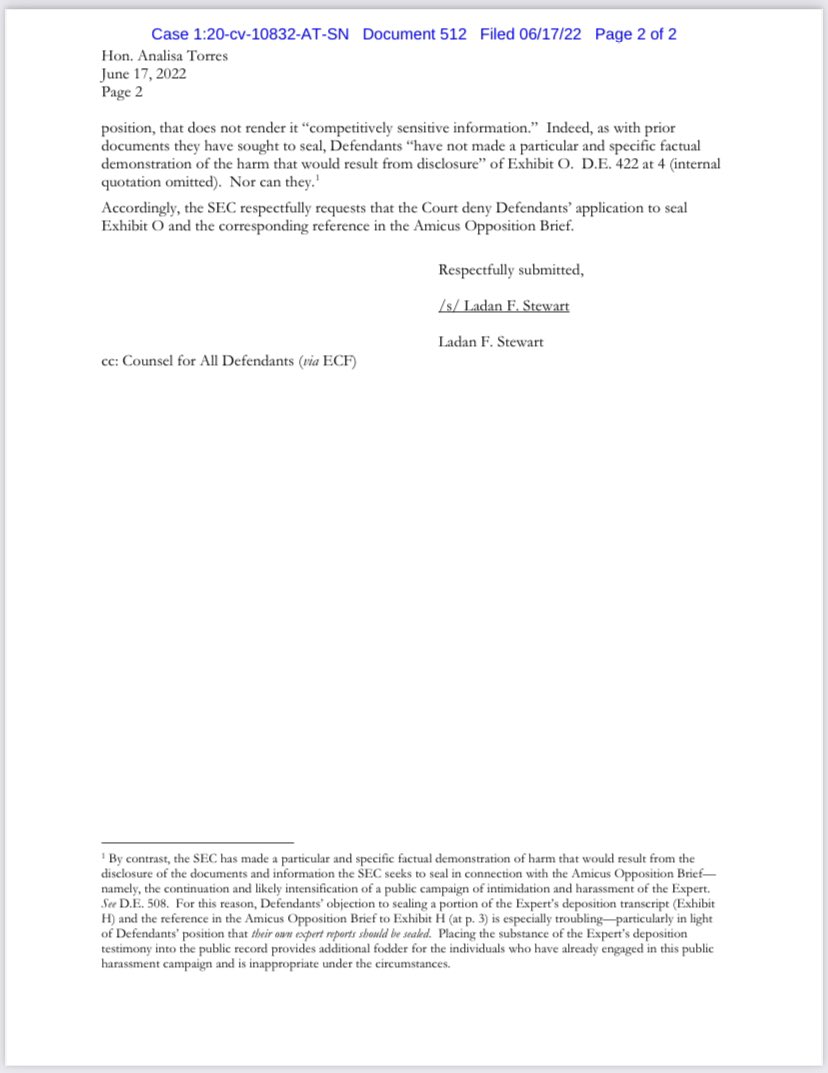 FilanLaw's tweet photo. #XRPCommunity #SECGov v. ##Ripple #XRP The SEC has filed an objection to the Ripple Defendants’ Motion to Seal Exhibit O in connection with amici’s request to participate in the SEC expert challenge. https://t.co/Yf3hm5yOQ5