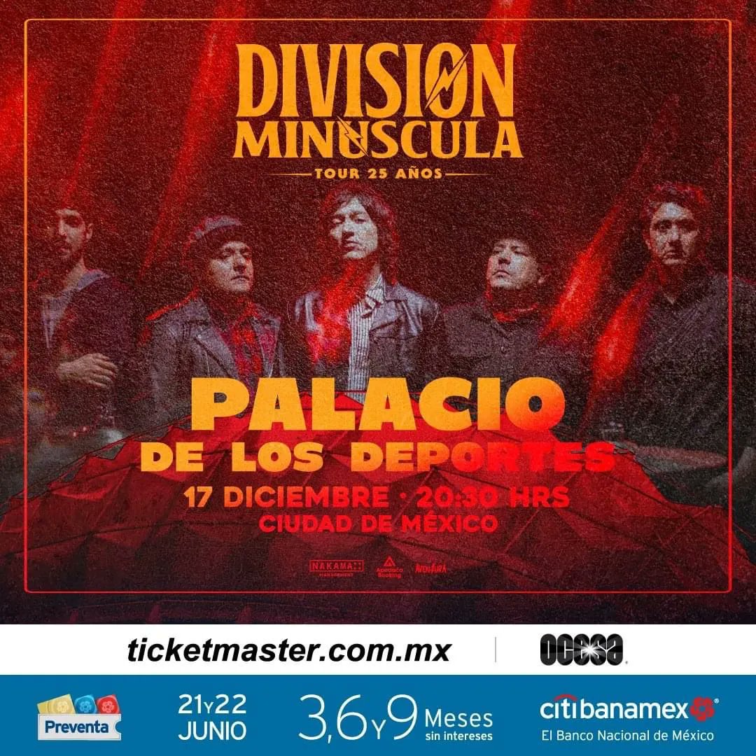 sopitas's tweet photo. No pueden perderse el concierto de @DivisionOficial en el Palacio de los Deportes este 17 de diciembre, festejando sus 25 años de trayectoria. 🤩🎶La preventa será el 21 de junio, así que vayan apartando la fecha ☝️😌🎟 https://t.co/7MWt9JU5hd