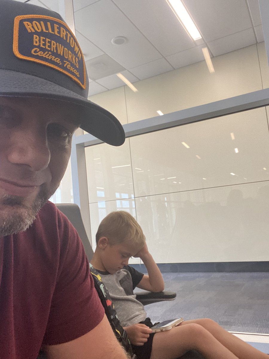 We are at what is known as the grumpy travel portion of our trip.  An important step in the vacation process.  #hurryplane #cancun <a href="/CGregoryAISD/">Catherine Gregory</a>