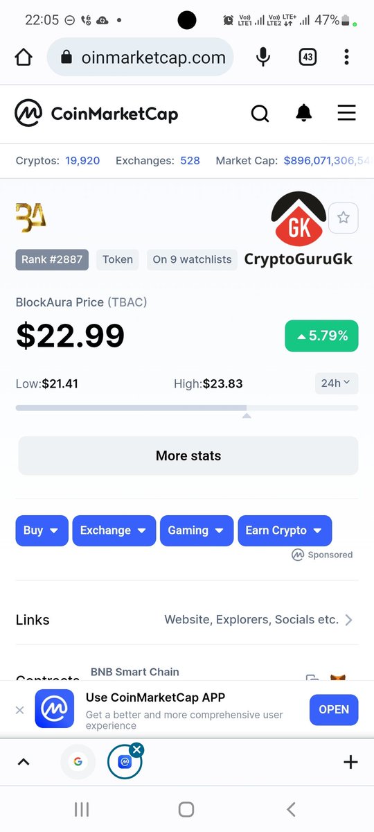 CryptoGuruGk's tweet photo. We are now on @CoinMarketCap. Congrats ๐ #tbac #blockaura #COINMARKETCAP https://t.co/LLO7VflQAF