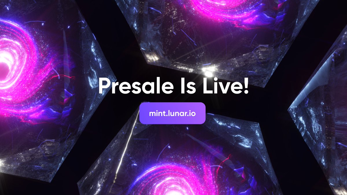 🥳 Our Lunar Crystals NFT Presale Is Live! 🥳
➡️ Minting Portal: mint.lunar.io ⬅️

Support &amp; Questions: discord.gg/lnr
Launch Guide: lunar.io/crystals-guide
MetaMask Guide: lunar.io/metamask-migra…