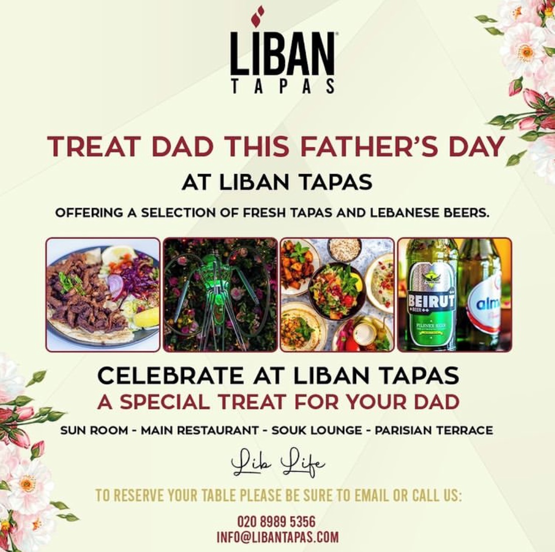 Treat your dad this #FathersDay2022 here at Liban Tapas and make memories that will last a lifetime. Family time is quality time, and we are here to make your Father’s Day one to remember. 💛Choose from a selection of Lebanese beers and tasty tapas dishes. 🍻