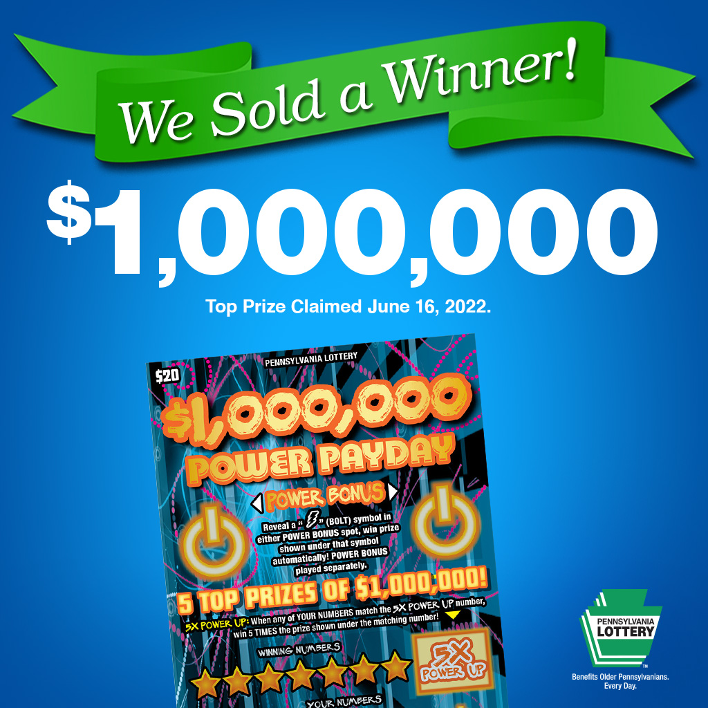 PALottery's tweet photo. A top prize of $1 million from our $1,000,000 Power Payday Scratch-Off was sold in Mertztown, Berks County! https://t.co/1F9h02cCQl
#PALottery #KeepOnScratchin https://t.co/1UoNPxzogm