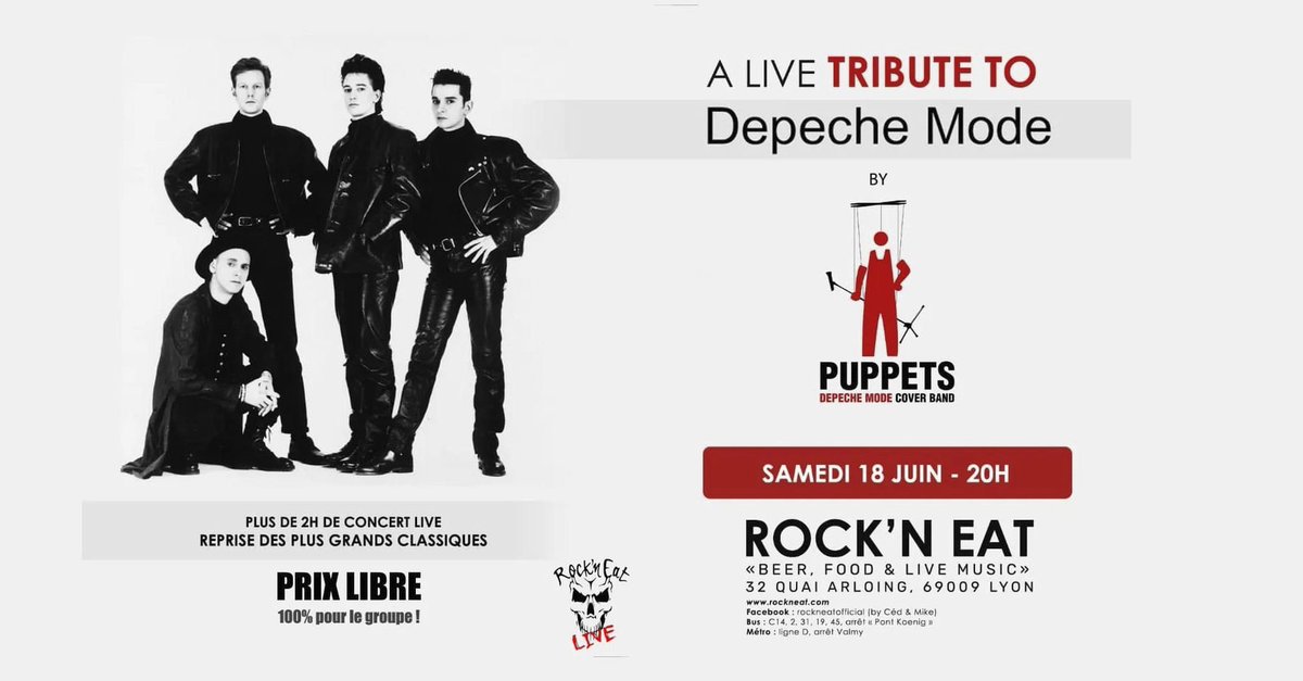MarxKaleid's tweet photo. On se retrouve avec Puppets le Samedi 18 Juin 2022 au #RockNEat pour un inoubliable tribute à DM. Un concert à ne pas manquer !
https://t.co/86b9tVBheW
#DepecheMode #Puppets #Lyon #MarxKaleid https://t.co/TkYr3GK70k