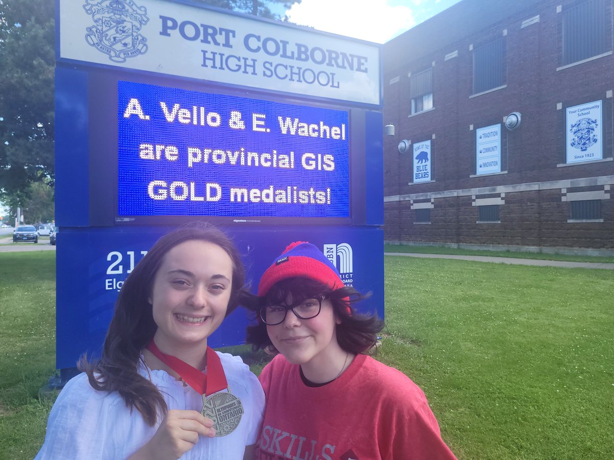 Geo_Fletch's tweet photo. Proud teacher moment! Congratulations @port_high students Eva & Ally on winning @skillsontario GOLD in #GIS team of 2! We knew May 4 but wanted to wait for the hardware! Still waiting for 1 🏅 @GISEd @GIS4Teachers @DSBNTech @dsbn #gischat @GISAmbassador https://t.co/9owZgPwAJX