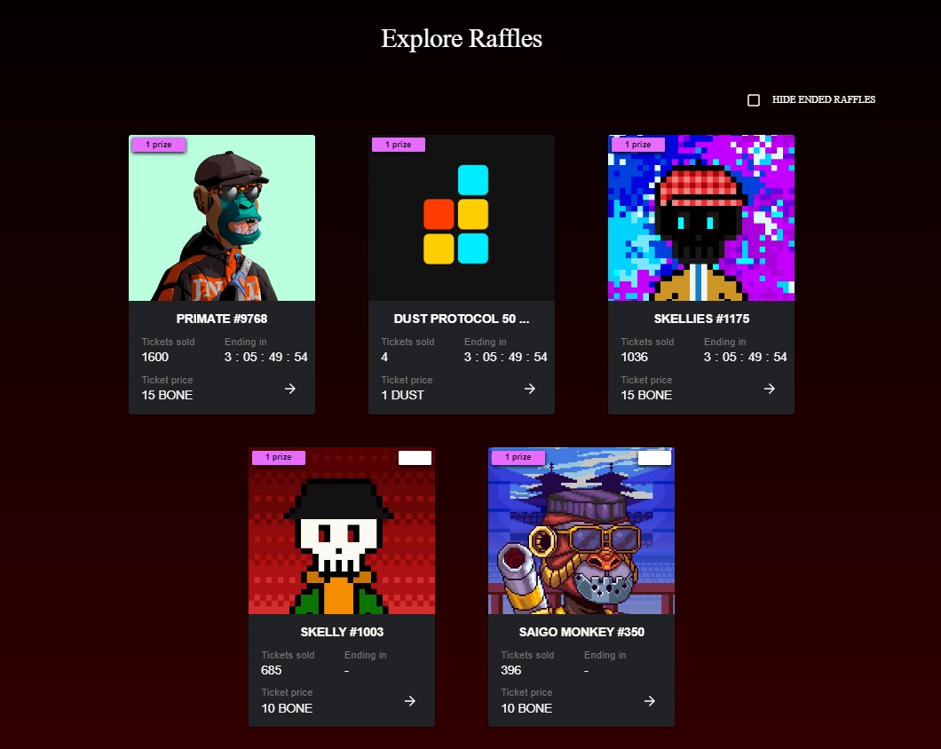 Our raffle website is up and running!

Come try your luck in our 50-50 $DUST raffle!
1 ticket to win all the pot! 👀

Other raffles include <a href="/Primatesnft/">Primates🌿</a> and <a href="/SaigoMonkeys/">Saigo Monkeys {12 12}</a>