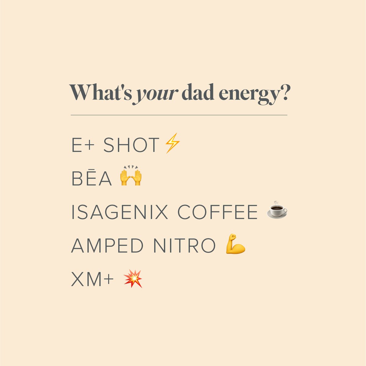 Dads - this one's for you 😄

Reply with your favorite way to fuel!
⠀⠀⠀⠀⠀⠀⠀⠀⠀
#isagenix #artofwellbeing