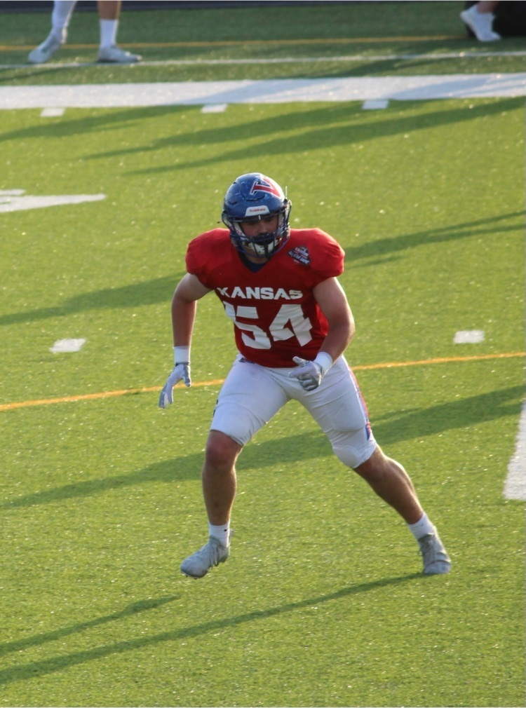 WellsvilleEagle's tweet photo. Jake Berg played a great game at inside linebacker for Team Kansas last night! Missouri won the game 32-15. Congrats Jake and Good Luck at Baker this Fall! https://t.co/YH1Ti73VVC