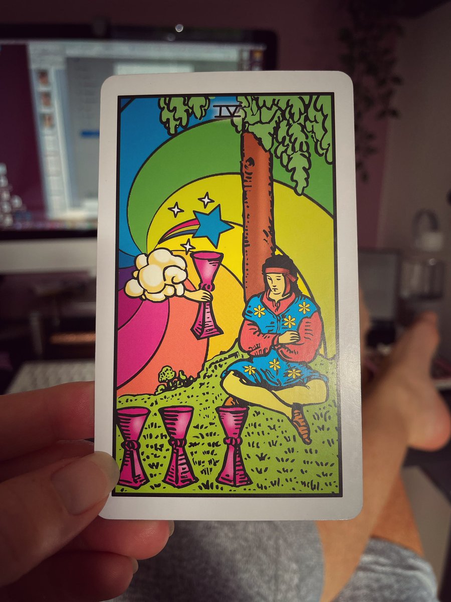CosmicHazel's tweet photo. @cosmic_guides I asked the deck for a card to reply to this tweet: 4 of cups which can mean missed opportunities and missing out in seeing treasures. DON’T MISS OUT - join us 🚀 #NFTGiveaway #NFTs #CosmicSpiritGuidesNFT https://t.co/LUldH9Q74y