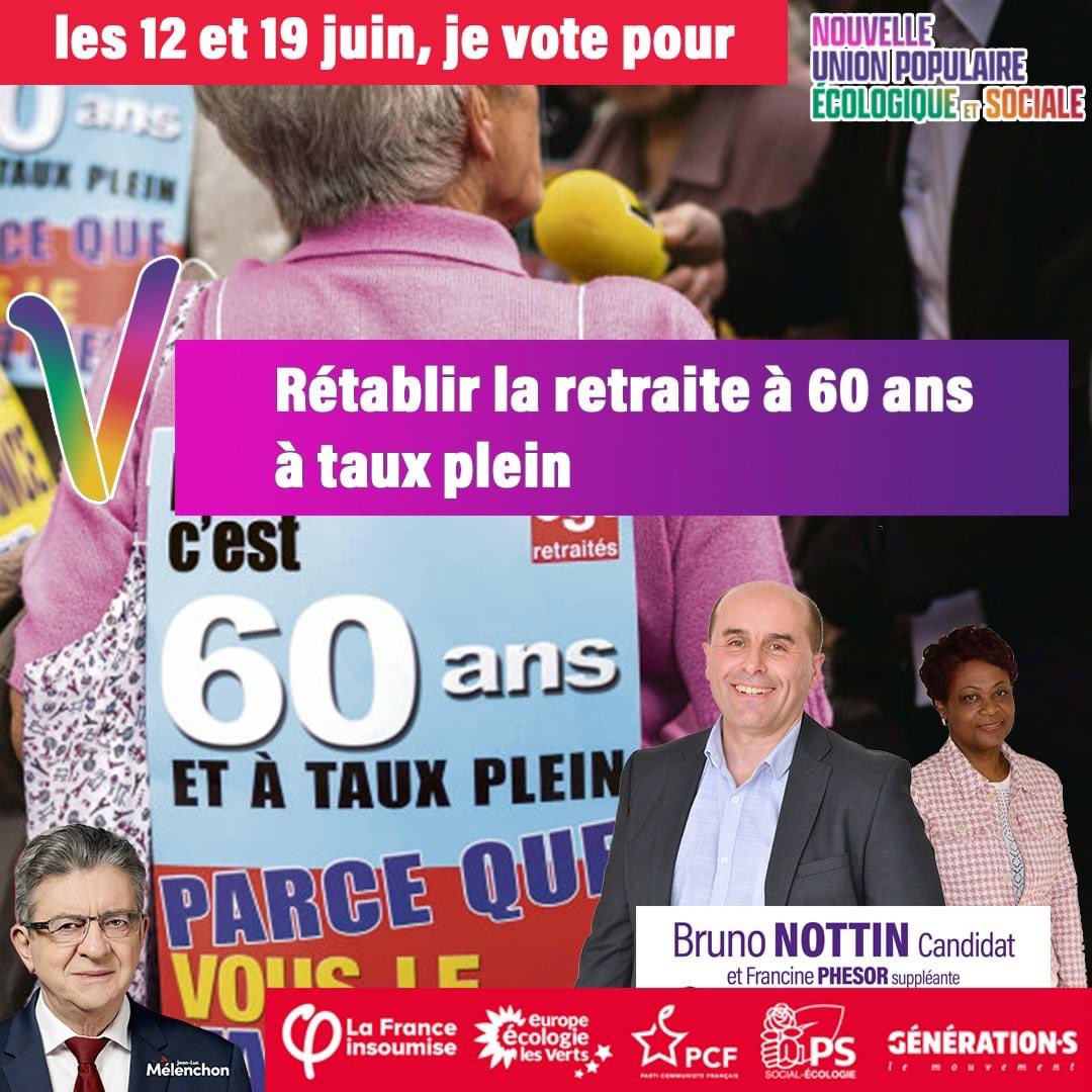 ❌ La retraite RN ou LREM, c'est le travail sans fin ! Nous ne voulons pas d'une société où l'on travail jusqu'à 65 ans. 

✅ Dimanche votez retraite à 60 ans et à taux plein ! #Legislatives2022 #Circo4504 #NUPES