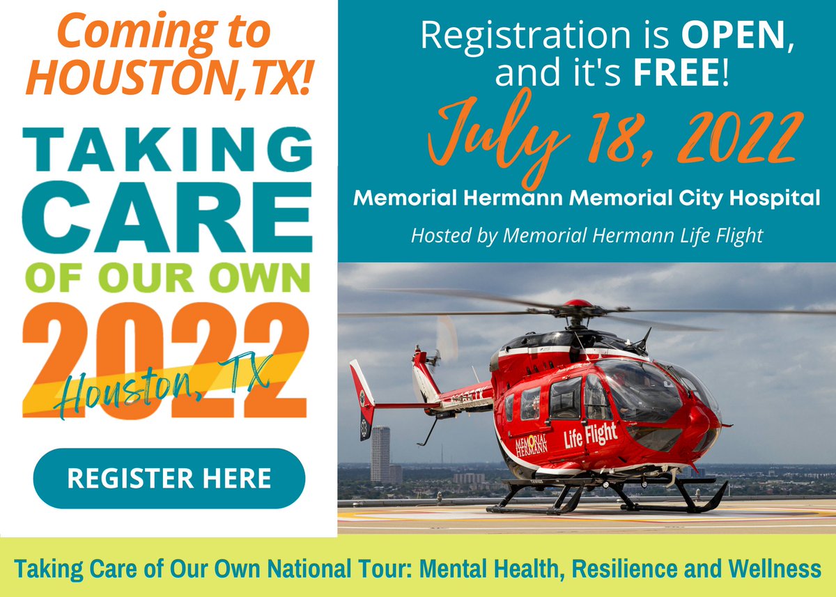 AAMS's tweet photo. The MedEvac Foundation's 2022 Taking Care of Our Tour is headed to Houston, TX on JULY 18th! For more info on the Houston stop and/or to register, visit the link below. Join us! https://t.co/eRA7RVBj6Q
#wellness #resilience #howtocope #firstresponder #HEMS #HAA #MFI #AAMS https://t.co/25lPj3hAyh