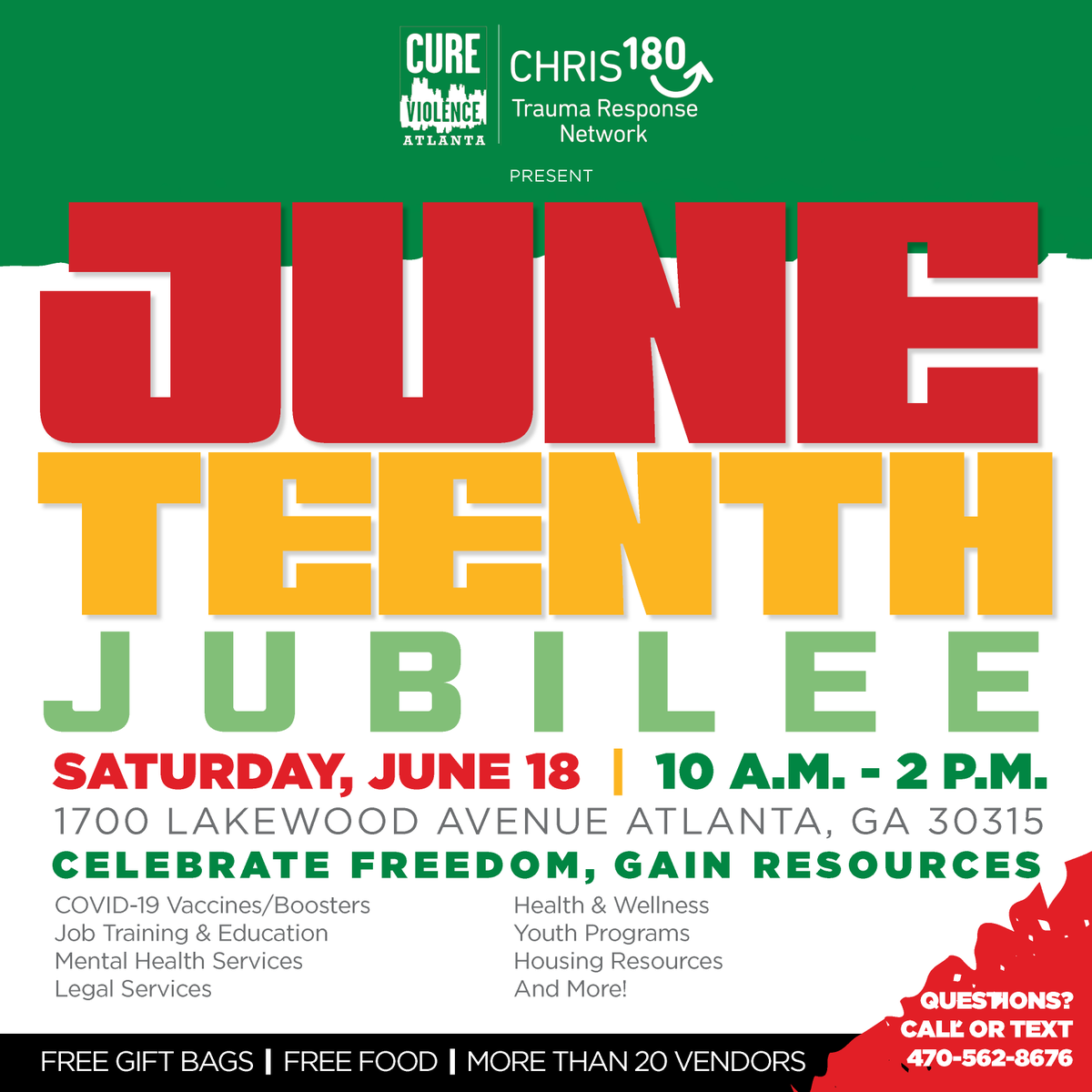 CHRIS180_Change's tweet photo. CHRIS 180’s #Juneteenth Jubilee Event is happening Saturday! Join #CHRIS 180 this weekend to honor and celebrate the freedom of enslaved blacks. Community resources will be available. Spread the word and bring your friends and family! #juneteenthatl https://t.co/YjHA5sSy9T