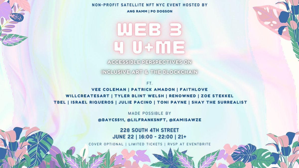 Hey everyone! A small delay but here is the lineup for our event next week! Featuring @VeeeeColeman , @patrickamadon , @WillCreatesArt , @tylergabriel_ , @YouAreRNWND , @ZStekkel , @ TBEL , @IsraelRiqueros , @Julie_Pacino , and @surrealistshay !!! RSVP LINK BELOW