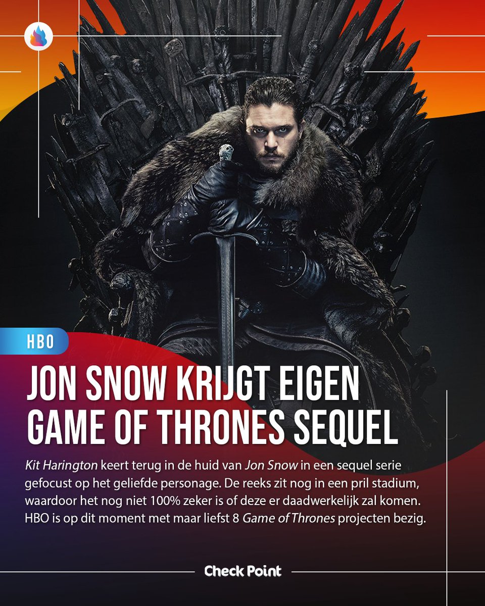 CheckPointBE's tweet image. Jon Snow krijgt eigen sequel in 'Game of Thrones'-universe. Is HBO met te veel Game of Thrones projecten bezig?! #GameOfThrones