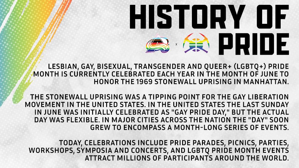 Avalanche's tweet photo. We celebrate Pride to honor those who stood up for what's right. 

As an organization we will continute to advocate, listen, and educate.

#HockeyIsForEveryone https://t.co/ZQS6lmRlVb