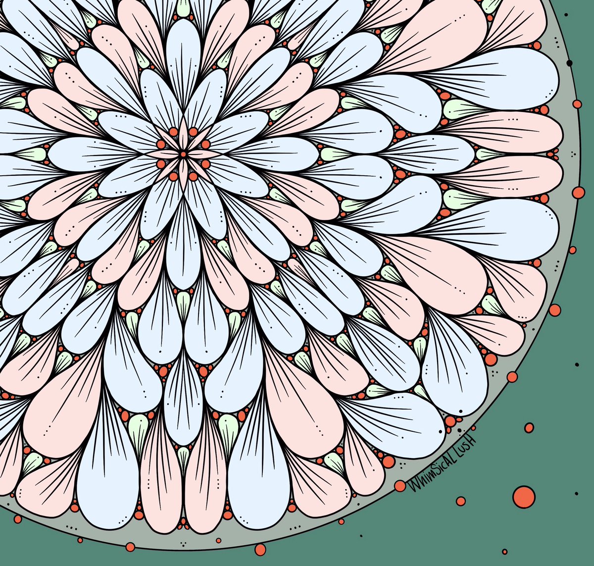 WhimSicALLusH's tweet photo. Organic lines, droplets of #AliceBlue and splashes of #PortlandOrange for this week’s #colour_collective 🧡

#mandala #illustration https://t.co/5PJQCmM86h