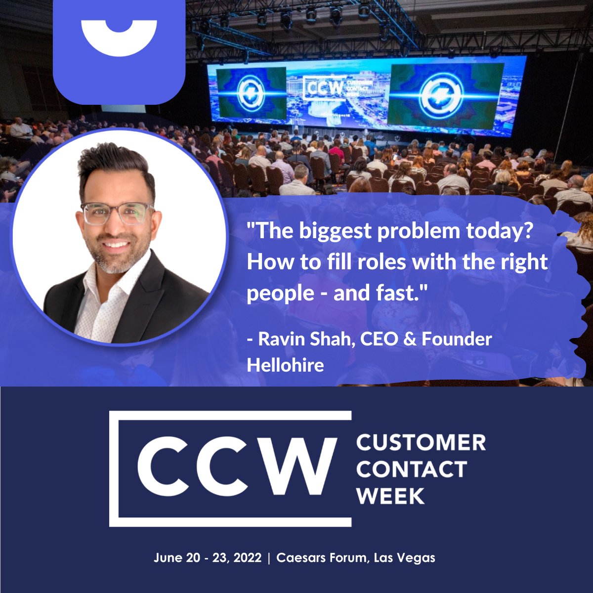 hellohireinc's tweet image. What will you be discovering at #CCW2022 next week?
Let&apos;s connect to talk #hiringtrends #laborchallenges #attractingtalent at Customer Contact Week.