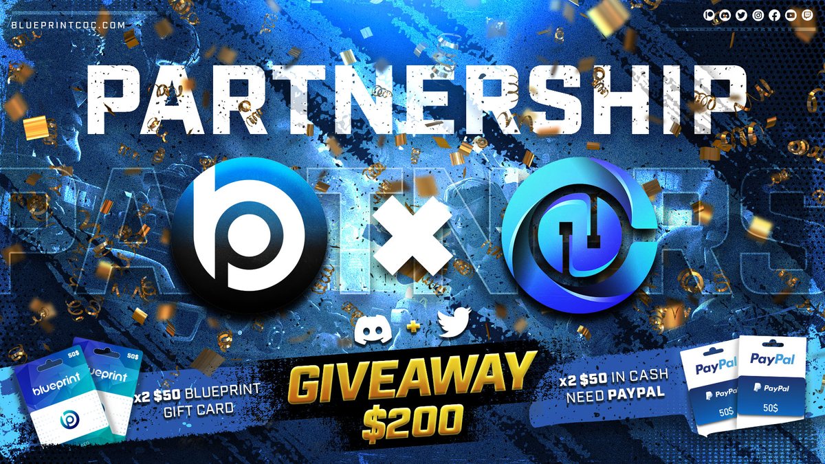 Blueprint | Use Code BLUE (@blueprintcoc) on Twitter photo 😱 New PARTNER😍CCN - The Top CoC E-Sports Server!
🎁 HUGE GIVEAWAY!!
200$ Prize🔥2x 50$ BP Gift Card + 2x 50$ Cash.
🏆2 Winners, Must Join & React!
discord.gg/blueprint
discord.gg/clash-network
🏆2 Winners Soon!
➡️Follow <a href="/BlueprintCoC/">Blueprint CoC | Code BLUE</a> & <a href="/Clash_Network/">Competitive Clash Network</a>
➡️RT & tag 2 friends 😱 New PARTNER😍CCN - The Top CoC E-Sports Server!
🎁 HUGE GIVEAWAY!!
200$ Prize🔥2x 50$ BP Gift Card + 2x 50$ Cash.
🏆2 Winners, Must Join & React!
discord.gg/blueprint
discord.gg/clash-network
🏆2 Winners Soon!
➡️Follow <a href="/BlueprintCoC/">Blueprint CoC | Code BLUE</a> & <a href="/Clash_Network/">Competitive Clash Network</a>
➡️RT & tag 2 friends