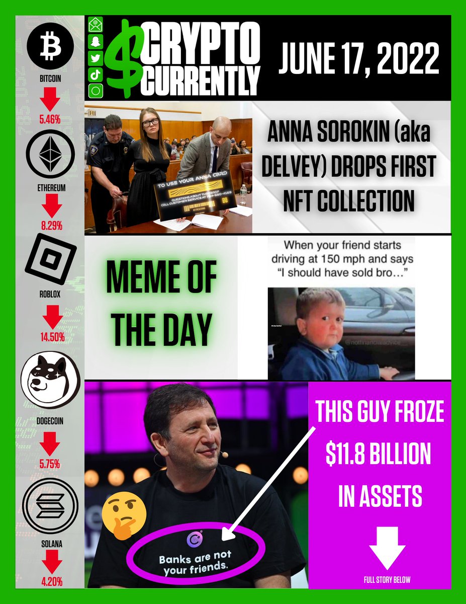 CryptoCurr3ntly's tweet photo. #Cryptocurrently June 17th, 2022 👇🏽 https://t.co/jyATfwy6vP