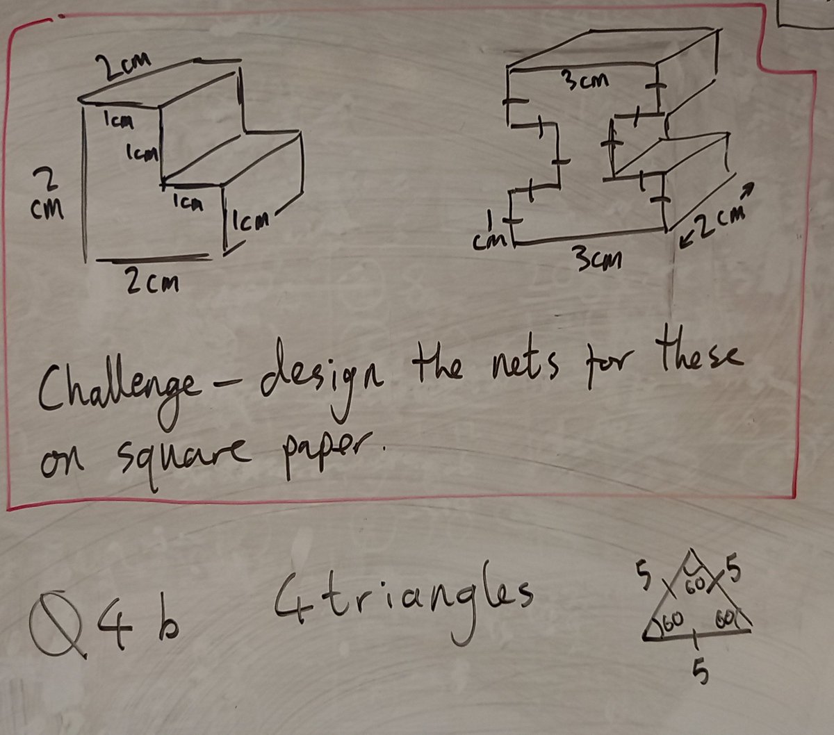 BucksburnMaths's tweet photo. Impromptu challenge questions for #s2maths. Construct the nets for these two prisms and test they work. https://t.co/PIv79ROOf9