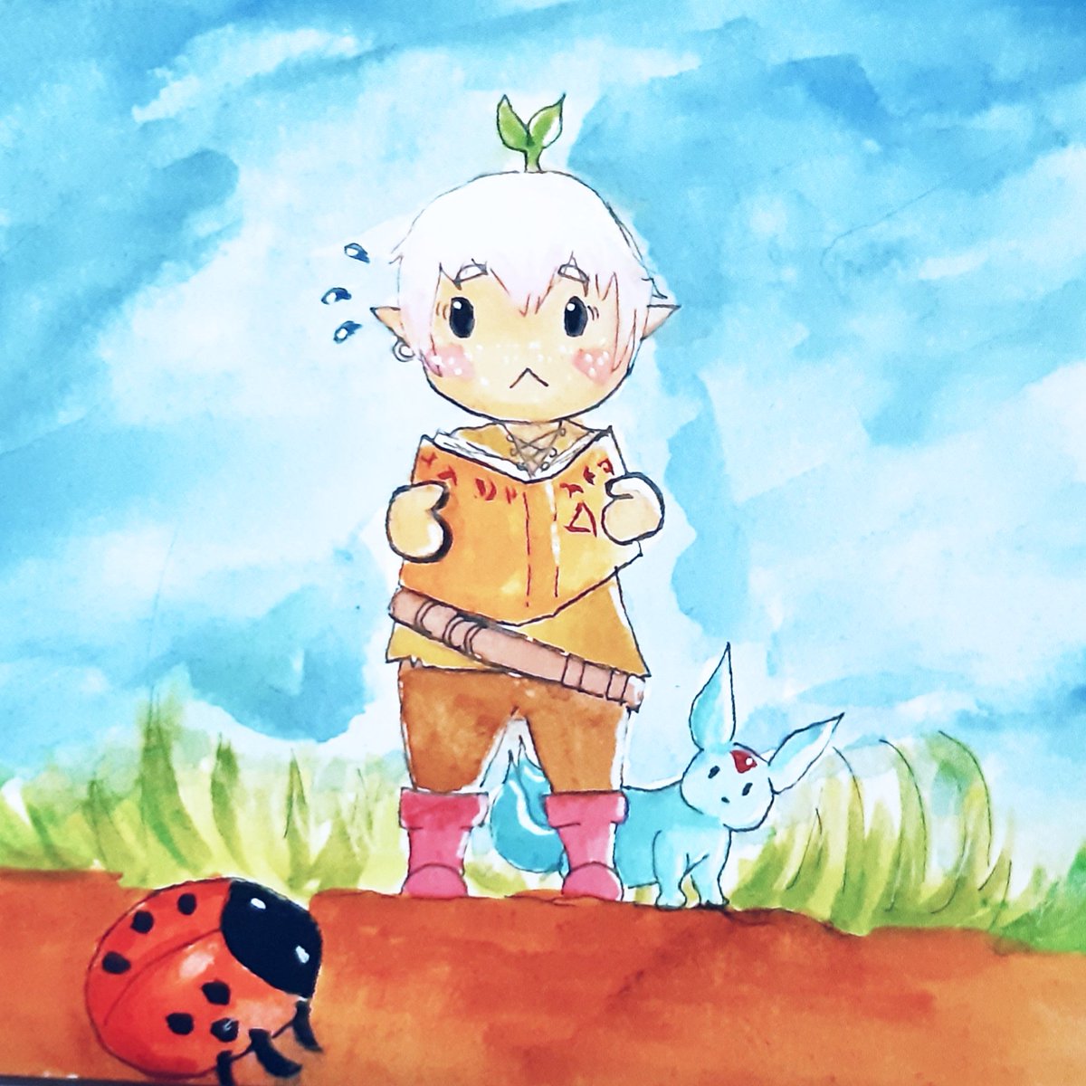 Hiding behind lalafell friend. Oh no!!

(Art by me back in lalapril)