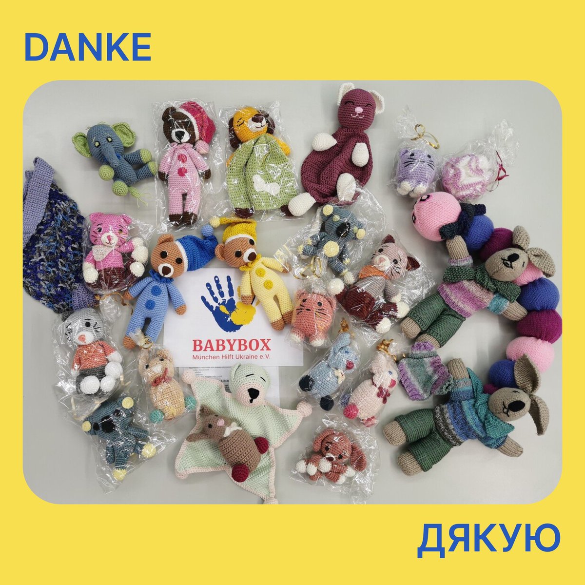 Herzlichen Dank von Babybox MHU e.V. an unbekannte Spender! Liebevoll gestricktes Spielzeug wird bestimmt viel Freude für Babys und Mamis in der Ukraine bringen! 💙💛

#mhucare #standwithukraine #ukraine #mhuspenden #mhudanke #babybox