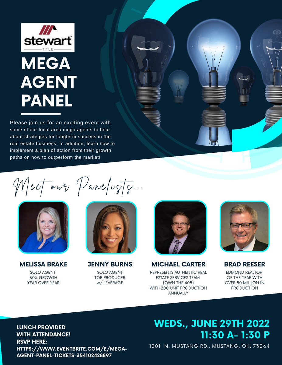 If you'd like to join an open panel discussion, hosted by Keller Williams, sponsored by Stewart Title, to hear Mega Agents stories and strategies, click on the link below to register.   
eventbrite.com/e/mega-agent-p…
