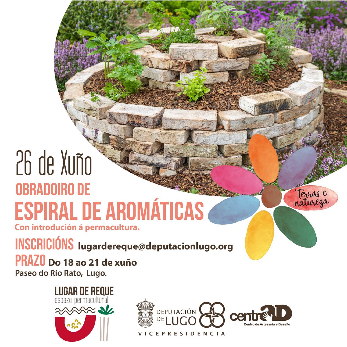 📢 Nova actividade no Espazo Permacultural de Reque

O vindeiro 26 de xuño organizamos un obradoiro no de introdución na #permacultura no que se explicará como crear unha espiral de herbas aromáticas.

O prazo para anotarse abre mañá sábado❗