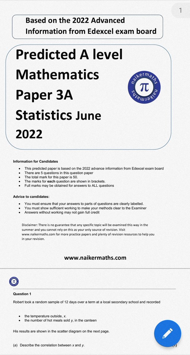 naikermaths's tweet photo. A level Predicted Paper 3A Statistics and 3B Mechanics have now been uploaded to the website
Check it out at https://t.co/hM0fHycH8s
They are based on the advance info from Edexcel
Hope you find them useful https://t.co/O9j0GgC9z1
