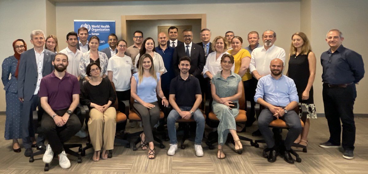 DrTedros's tweet photo. Very pleased to meet in person our @WHOAzerbaijan team and to hear firsthand about their experiences but also challenges they are facing at work. I'm impressed by their commitment in not only responding to #COVID19 but continuing to work for #HealthForAll in 🇦🇿. #ProudToBeWHO https://t.co/CRowFy5tSw