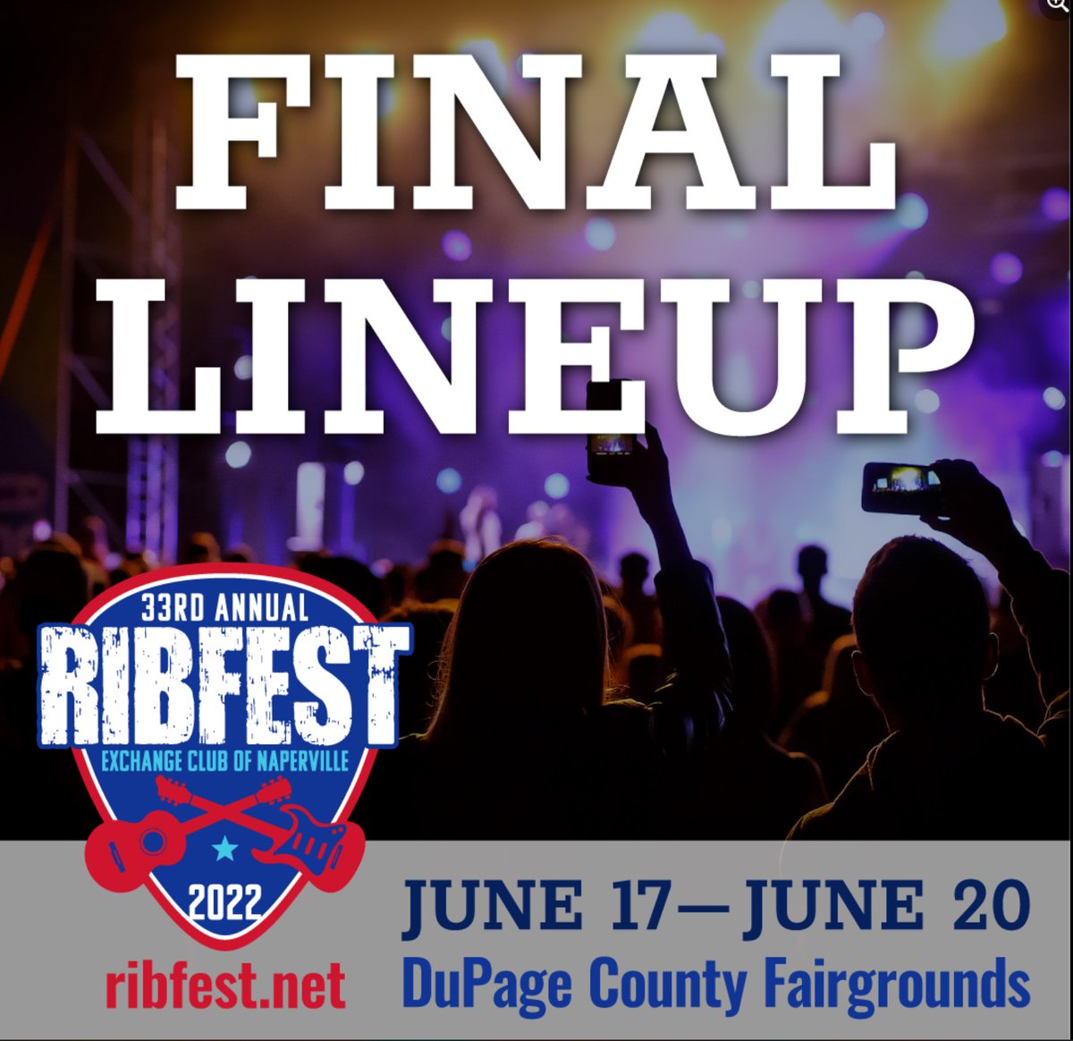 RIBFEST STARTS TONIGHT! We're excited to kick off a weekend of delicious food and great music for a good cause. See below the final lineup. ribfest.net

@Claywalker  <a href="/elleking/">jean-guy gosselin</a>  @leegreenwood @dupagefairgrounds
