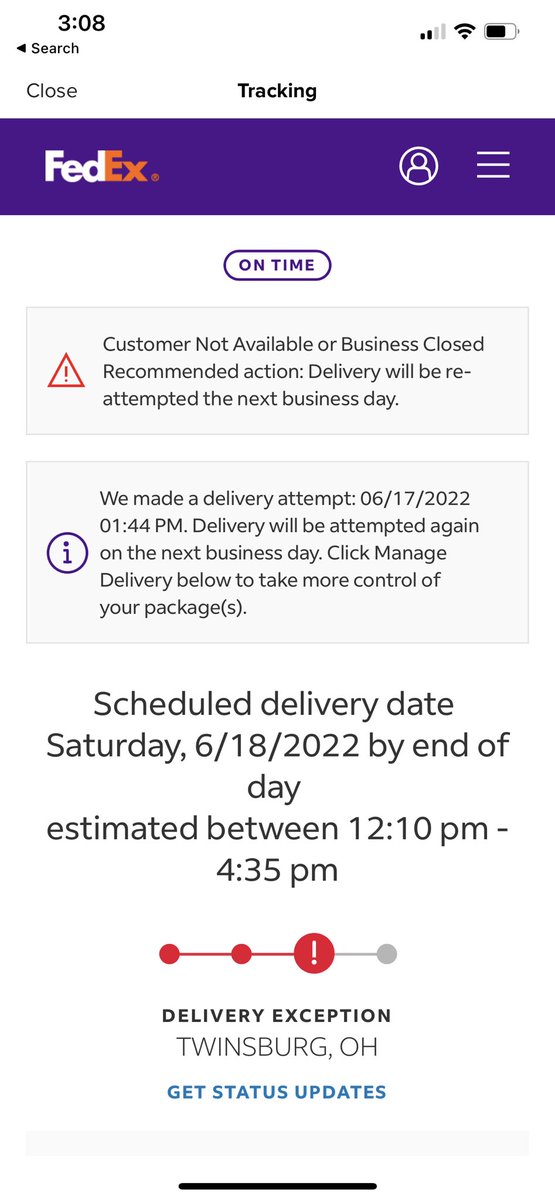 thomasjrowley's tweet photo. So apparently large corporations like @FedEx can lie about their drivers delivering products. It’s a home delivery, it’s can’t be closed and it’s not a signature required. So this is a lie. #fedexlies #fedexisterrible https://t.co/xbtqw8tE3N
