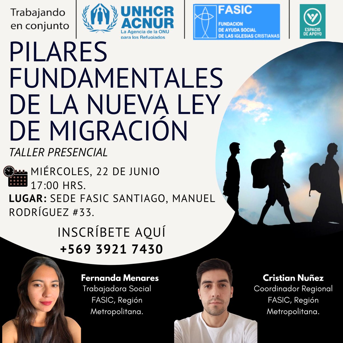 FASICDDHH's tweet image. Tod@s invitados a la siguiente #CharlaFASIC en la oficina de #FASIC Santiago, ubicada en Manuel Rodríguez #33, donde se otorgará información teórica y práctica respecto a la nueva #LeydeMigración 21.325.  
🟩Miércoles, 22 de junio
🟦17:00 hrs.