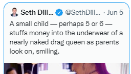 ErinInTheMorn's tweet photo. There are 4,220 tweets with the image of the kid with the cis stripper that is erroneously being used to target the trans community.

Seth Dillon and Christina Pushaw have the tweets up with MASSIVE engagement.

But activist @Esqueer_ is banned for posting it while debunking. https://t.co/omDoWkscxv