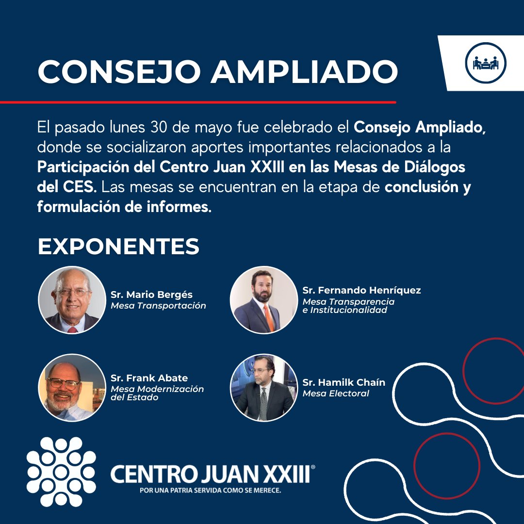 Centrojuanxxiii's tweet photo. En el tema transporte se necesita mucho liderazgo y esta mesa tiene la oportunidad de asumirlo.

Estos fueron los aportes destacados de la reunión.

¡Por una patria servida como se merece! https://t.co/agWThYwbOq