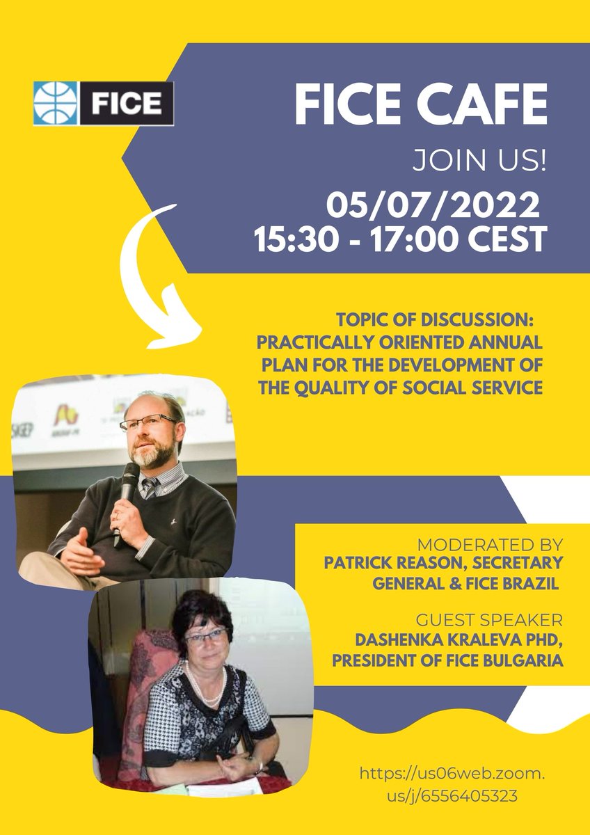 We are very happy to invite you to the next new and improved FICE CAFÈ, which will take place on 05/07/2022 - 15:30 - 17:00 CEST.

Register: forms.gle/ysMGSAWGfUS7yA… 

Or just pop into the meeting: us06web.zoom.us/j/6556405323