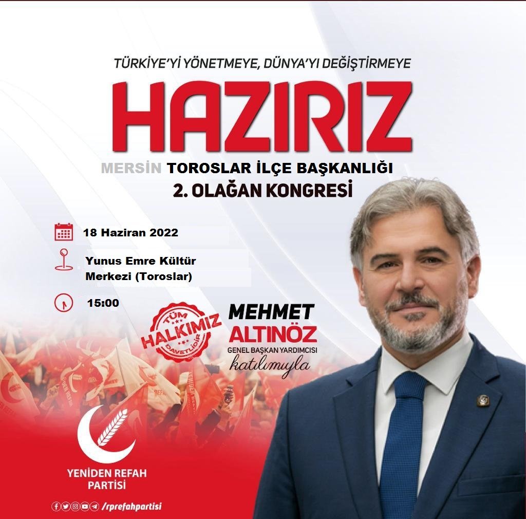 MehmedAltinoz's tweet photo. Çukurovamızda,güzide Toroslar ilçemizin 2.Olağan Kongresini yapacağız.
Mersinli kardeşlerimizi bekliyoruz inş. https://t.co/k3aKyy59Ja