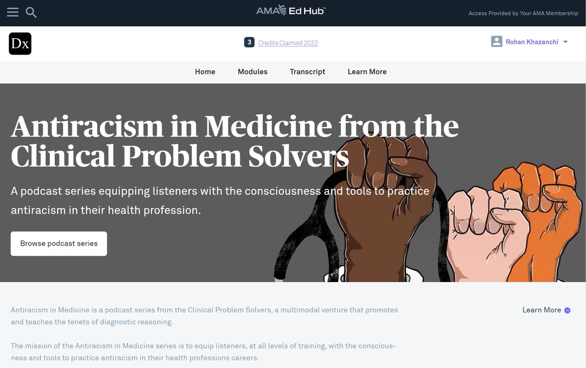 Thanks to a new collaboration between the @CPSolvers #AntiracismInMedicine series + the @AmerMedicalAssn @AMAEdHub, we are thrilled to share that ALL our episodes will now be available for CME credit! Please check out our new EdHub landing page 👇🏽 edhub.ama-assn.org/clinical-probl…