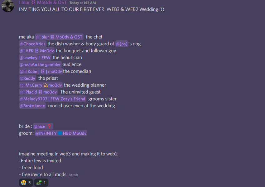 Standin_blur's tweet photo. imagine meeting in web3 and making it to web2 

Meet my friends 
@infinity_LDN  and  @_nicehehe   who are getting married @Forgot3thWorlds 

credits to @osloquincysaint  for letting us have soo much fun and playing along <3 https://t.co/6NDju09yrS