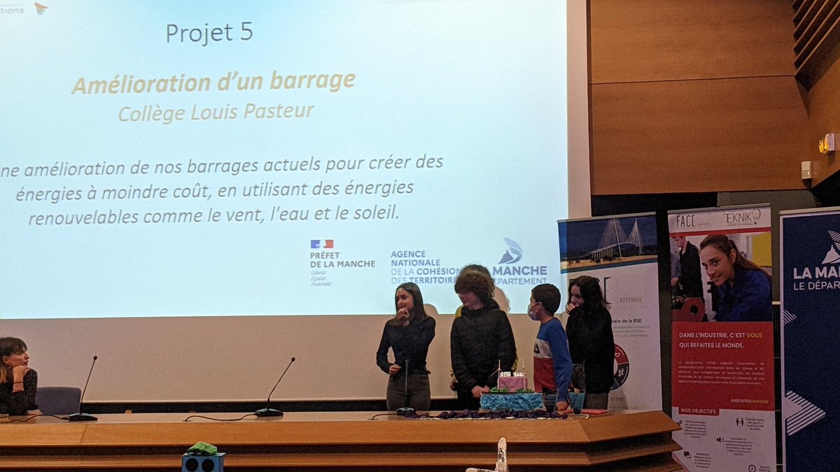 Après avoir remporté la finale départementale du #DéfiTEKNIK, Agathe, Adrien, Leny, Anaïs et Jules (élèves de 4ème du <a href="/ClgPasteurStlo/">Collège Louis Pasteur (SAINT-LÔ)</a>) ont présenté leur barrage amélioré lors de la Finale Nationale ce Jeudi 16 Juin. Bravo à eux pour leur investissement !
<a href="/FACENormandie/">FACE Normandie</a>